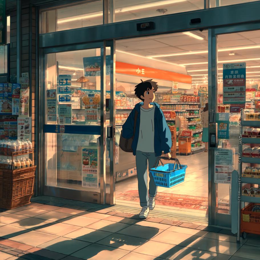 小王在超市排长队结账，发现无人排队的自助结账机后兴奋尝试，却连续扫码失败并触发警报，引来围观。保安介入轻松解决，他尴尬离开；出门时警报再次响起，袋中探出一只偷偷钻进去的猫，留下幽默的反转与悬念。 - 图片1