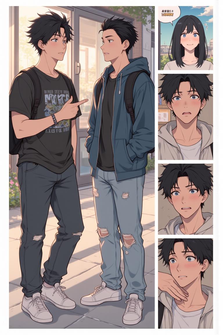 第4章:Dormroom Banter and the Unreachable Senior
After lunch, Shen Qiao politely turns down a flustered girl's flirtation, prompting playful envy from his new roommates. Over photos and teasing, the guys learn about two campus beauties — top-ranked Qin Yuwen and the legendary, aloof senior Su Baizhou — which stirs something thoughtful in Luo Ye. That evening in class, the freshman group receives military-training instructions and is unexpectedly pushed into volunteering for a temporary class monitor, leaving Luo Ye stunned. - 图片11