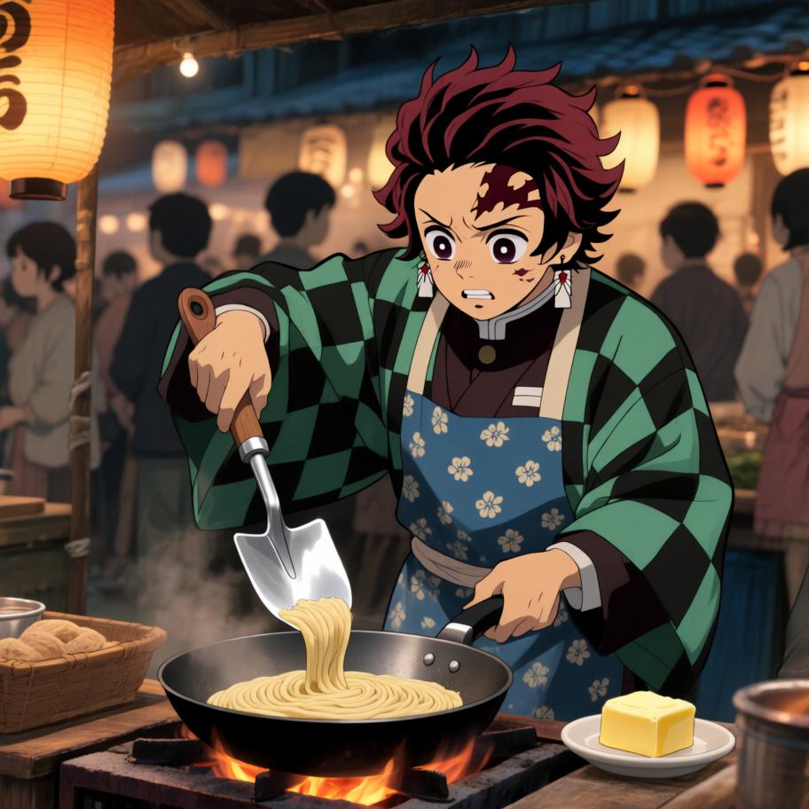 在村祭的临时料理大赛上，炭治郎决定把“呼吸法”用在烹饪上，目标是做出完美的煎饼以博得大家欢心。过程中冲突来自他把战斗式的呼吸误用到厨房，引发火焰失控与观众笑声。情绪从平静训练→紧张失控→高能拯救与意外好评，最后以悬念收尾：有人在远处吹响了号角，暗示新的竞争者到来。 - 图片5