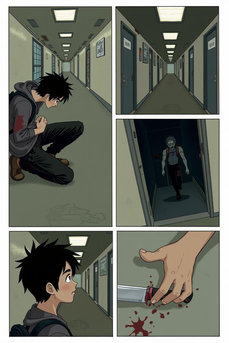 第9章:Upstairs Breath
Jiang Yi recognizes the hulking ascended zombie from the canteen massacre — the corpse whose dropped corpse-core he stole. Trapped in the guard room, he flees upstairs as zombies pound the windows and stairwells, barely holding on when a sudden female zombie ambushes him on the fourth floor. Just as he thinks to finish it, the dormitory door nearby is violently breached, forcing him to run to the fifth floor, heart pounding and hope thinning. - 图片5