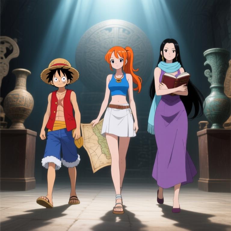 The atmosphere is electric in the hidden chamber as Nami and Robin debate touching the glowing artifacts. My heart races with excitement and apprehension. What awaits us in this ancient mystery? - 图片9