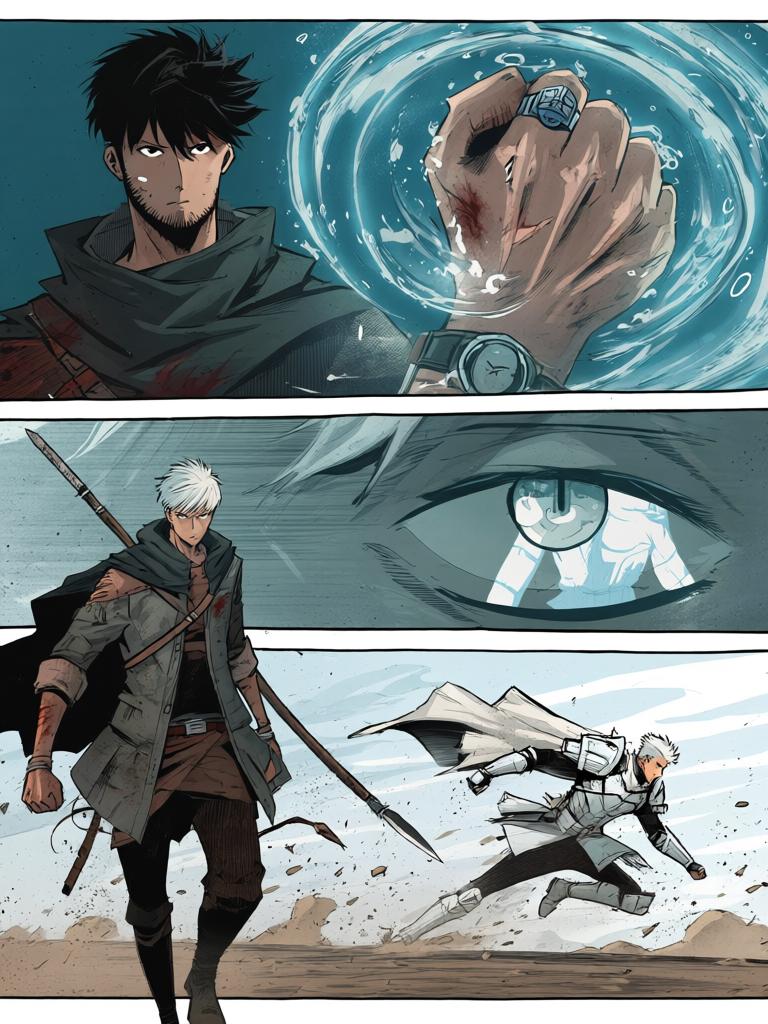 第6章:坠星与波动掌
一颗天外宇宙舱坠落，白甲短发青年亚斯塔出现并嘲讽陆隐。两人短暂交锋中陆隐迫使自己使用禁术“波动掌”，重创亚斯塔却付出手臂近乎废掉的代价。陆隐搜获亚斯塔的戒指战甲、个人终端与一枚从断指中掉落的晶片，为下一步行动获取关键线索。 - 图片7