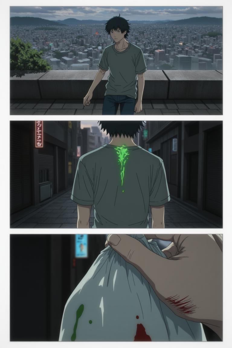 第1章:Aisle of the Rat Demon
A teenage freelance demon hunter, Shisan, wakes in a cramped apartment, hears a news report about demons, and goes out to buy instant noodles. A rat demon smashes into the convenience store — Shisan fights it off with reckless improvisation while his health pact heals him. As he lies bloodied, the looming gluttony demon briefly appears to devour the rat demon; an old boss calls with a new job offer. - 图片18