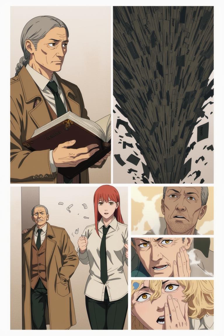 第2章:The Choice of Names
Sato fights a shadow that erases names and memories in a flickering apartment corridor. Makima arrives, using naming as a binding contract to restore identity; Aoyama counters with a ledger that would return names but bind people differently. Forced to choose between becoming a tool of order or a guardian bound to a book, Sato shatters the choice by tearing his name and scattering the pieces, prompting contracts to clash and a fragile, perilous redistribution of memory. - 图片9