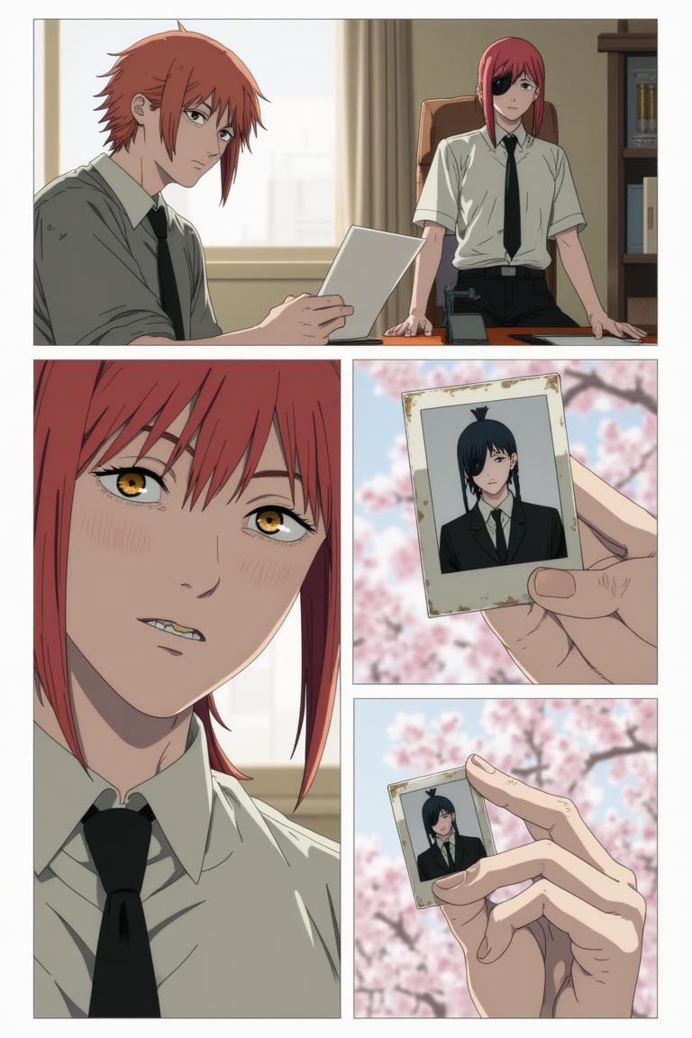 第5章:A New Assignment — Muscle Devil on Kujawano Street
Shisan, still dazed by Makima's unexpected gentleness, accepts bread and a place under her command before being fitted into a Public Safety uniform. He's assigned to Special Action 4 under Hayakawa Aki and leaps onto Aki's motorcycle to a demon assault on Kujawano Street. There, they encounter a towering Muscle Devil — a brutal chase and clash begin that forces Shisan and Aki to retreat into a ruined building as the devil pursues them. - 图片5