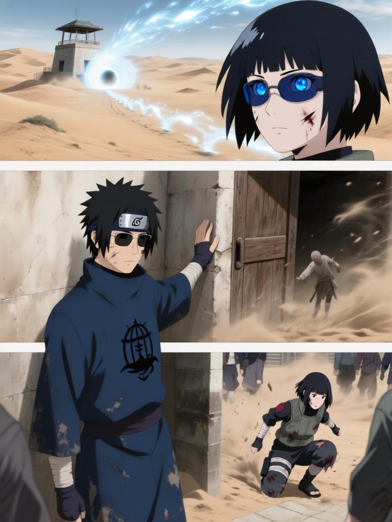 第3章:轮转如意·暗沙哨所的觉醒
傍晚，红豆与小田来访，透露了一个可能能调回村子的“特殊任务”。数日后，受伤归来的红豆揭露那是个陷阱，小田已战死；日向镜由此怀疑村方阴谋并暗生警惕。经历适应期后，日向镜觉醒转生眼与新术“轮转如意”，同时发现能力有范围与查克拉瓶颈，既振奋又清醒自省，决心以新实力求生并寻找真相。 - 图片5