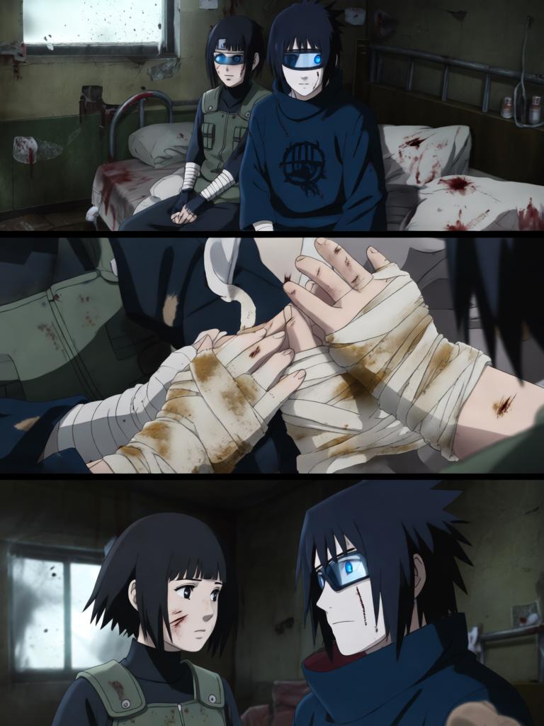 第3章:轮转如意·暗沙哨所的觉醒
傍晚，红豆与小田来访，透露了一个可能能调回村子的“特殊任务”。数日后，受伤归来的红豆揭露那是个陷阱，小田已战死；日向镜由此怀疑村方阴谋并暗生警惕。经历适应期后，日向镜觉醒转生眼与新术“轮转如意”，同时发现能力有范围与查克拉瓶颈，既振奋又清醒自省，决心以新实力求生并寻找真相。 - 图片9