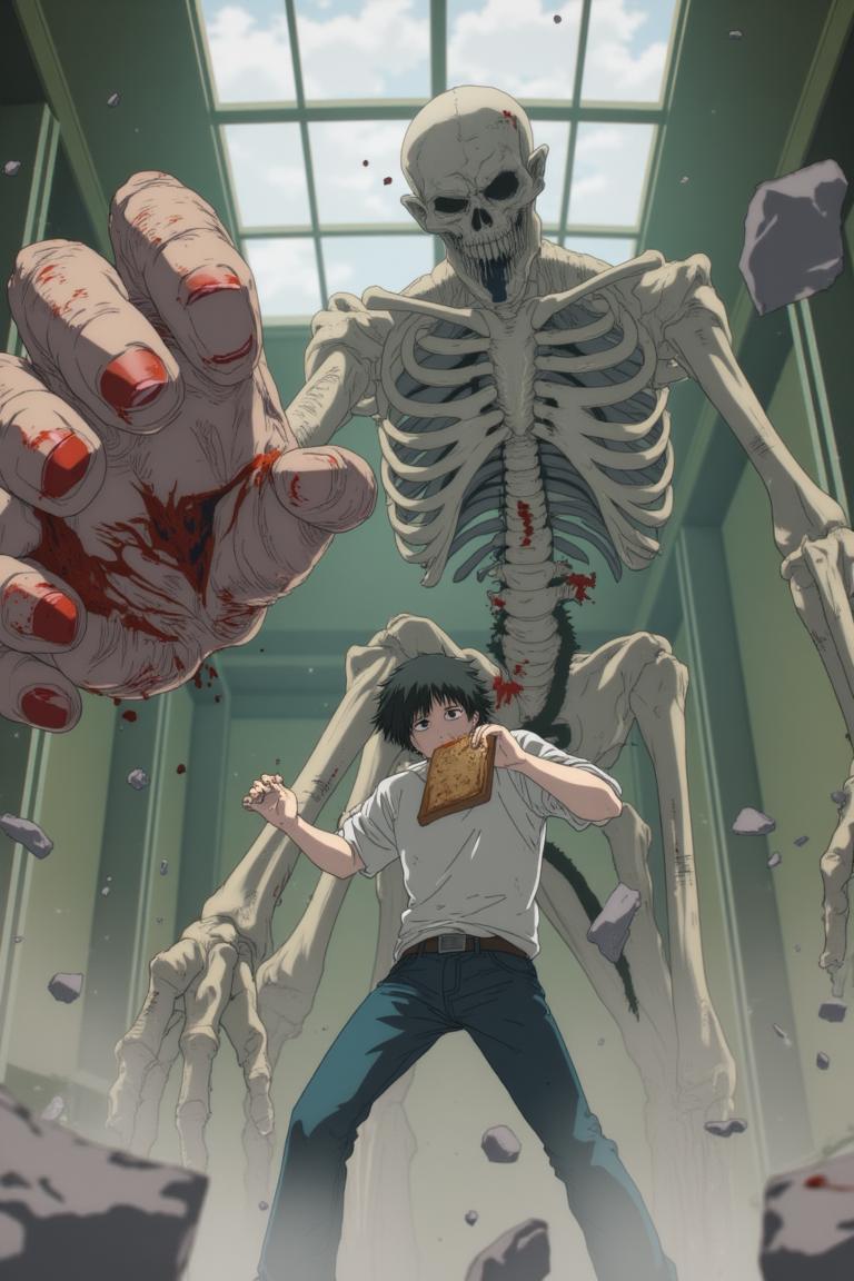 第4章:Red Maw, Green Remedy
Shisan is slammed and trapped by the flexible, brutal arms of the Zombie Demon as his regenerative Viridian Devil struggles to keep him whole. The Claw Devil and the Gluttony (Famine) Devil intervene in a savage ballet of tearing flesh and roaring hunger, turning the fight into an all-consuming purge. Exhausted and half-destroyed, Shisan collapses unconscious — only to be cradled and prodded awake by a calm woman with a braid who calls herself Makima. - 图片1