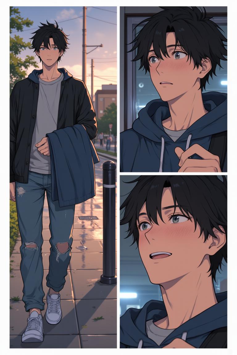 第3章:After the Rain, New Beginnings
Luo Ye shelters Su Baizhou from a sudden downpour by giving her his jacket; he watches her walk away and is struck by regret and fascination. He returns to the dorm and meets his new roommates — the friendly hometown guy Li Haoyang, the impossibly handsome Shen Qiao, and the goofy but warm Wang Dachui — and they bond over small talk and preparations for the upcoming military training. The brief rain encounter lingers in Luo Ye's thoughts as he steps into campus life with new companions. - 图片14