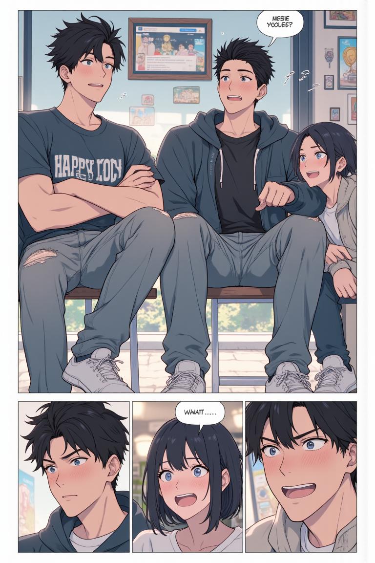 第4章:Dormroom Banter and the Unreachable Senior
After lunch, Shen Qiao politely turns down a flustered girl's flirtation, prompting playful envy from his new roommates. Over photos and teasing, the guys learn about two campus beauties — top-ranked Qin Yuwen and the legendary, aloof senior Su Baizhou — which stirs something thoughtful in Luo Ye. That evening in class, the freshman group receives military-training instructions and is unexpectedly pushed into volunteering for a temporary class monitor, leaving Luo Ye stunned. - 图片9