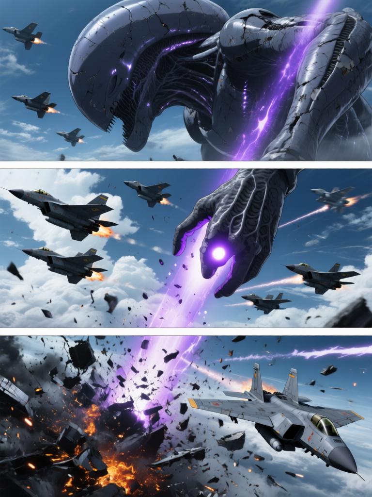 第3章:碎片与救赎的天使圈
空对地导弹射向使徒，却被看不见的屏障挡在前方，使徒反击，战机残骸四散。飞来的碎片朝街头冲来，紫发女子驾车及时横挡救下少年并带他逃离。途中国防部投放的N2地雷引发巨大爆炸，少年被冲击击晕，紫发女子焦急呼喊。 - 图片3