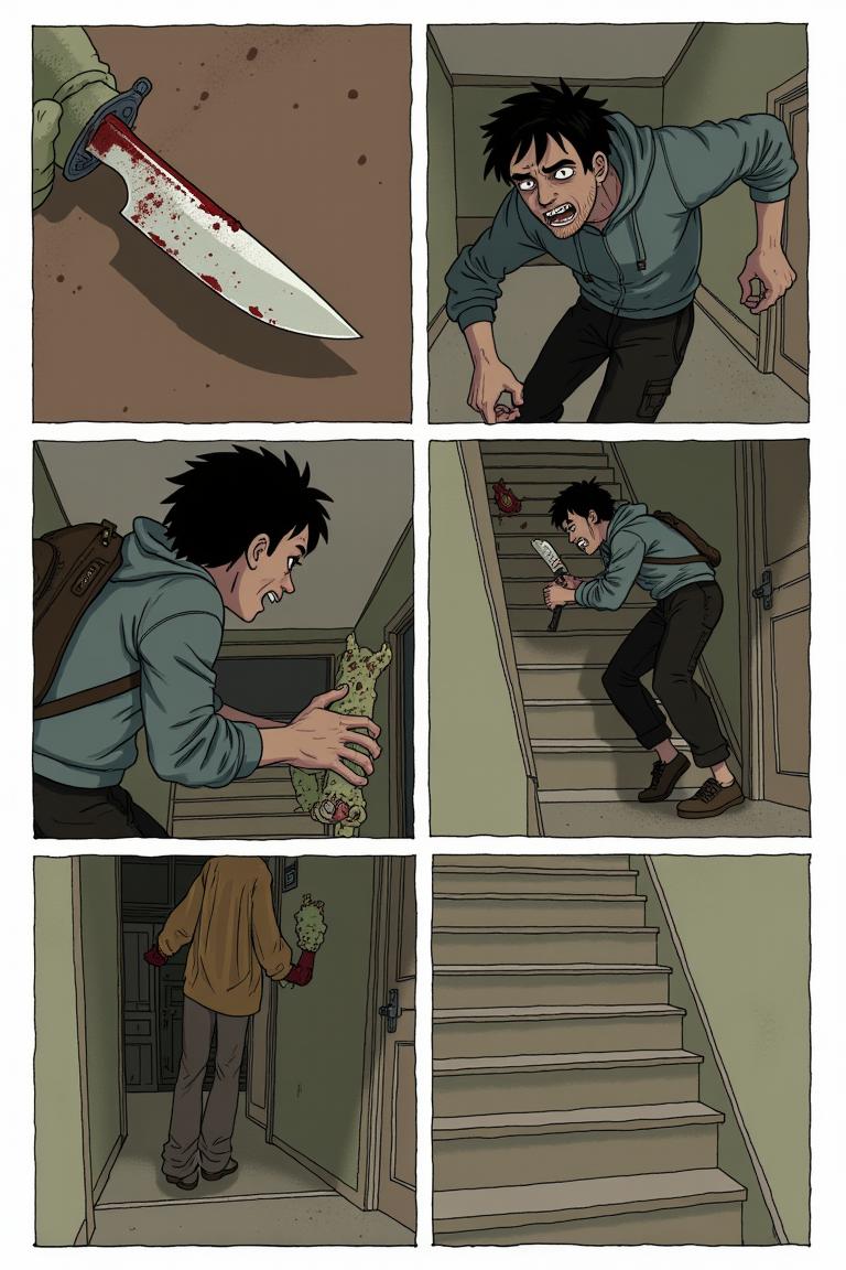 第9章:Upstairs Breath
Jiang Yi recognizes the hulking ascended zombie from the canteen massacre — the corpse whose dropped corpse-core he stole. Trapped in the guard room, he flees upstairs as zombies pound the windows and stairwells, barely holding on when a sudden female zombie ambushes him on the fourth floor. Just as he thinks to finish it, the dormitory door nearby is violently breached, forcing him to run to the fifth floor, heart pounding and hope thinning. - 图片6