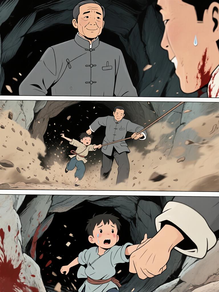 第4章:灯笼下的命心子
夜色中，陈如飞布下爆破，引出洞中的怪物；野子被炸入洞内，举灯挡住来袭生物并被迫深入寻找那生物胸中的命心子。陈如飞为保护野子与怪物搏斗，最终被拖入黑洞，野子带着命心子逃出，决心将来复仇。 - 图片14