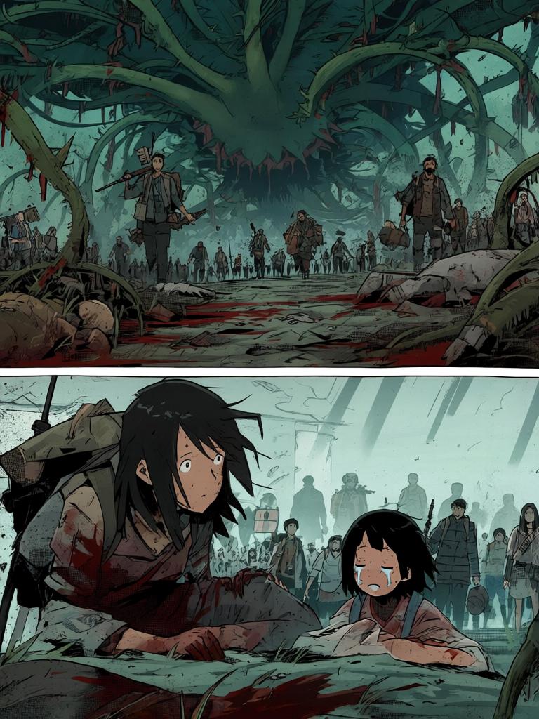 第1章:圣与荆棘
队伍在废土上艰难行进，丧尸围近却突然退去，随后一株地级变异藤蔓冲出吞噬幸存者。临时的天级救援传言引发欢呼，陆隐在混乱中以铁棍压制欺凌者，得到一名艳丽女子提醒：张桐等人在密谋对付他。 - 图片8