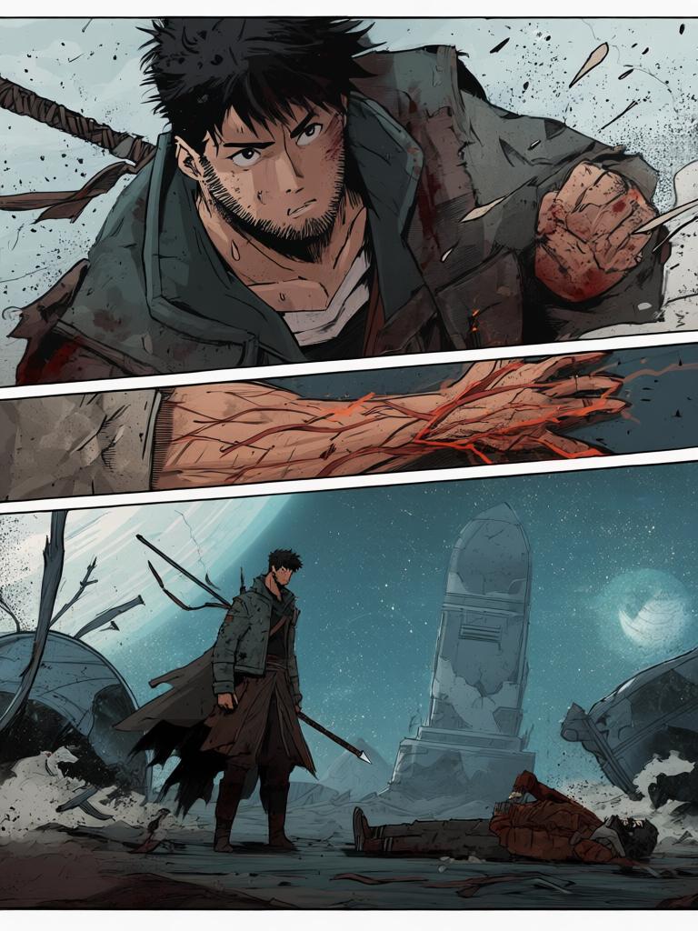 第6章:坠星与波动掌
一颗天外宇宙舱坠落，白甲短发青年亚斯塔出现并嘲讽陆隐。两人短暂交锋中陆隐迫使自己使用禁术“波动掌”，重创亚斯塔却付出手臂近乎废掉的代价。陆隐搜获亚斯塔的戒指战甲、个人终端与一枚从断指中掉落的晶片，为下一步行动获取关键线索。 - 图片13