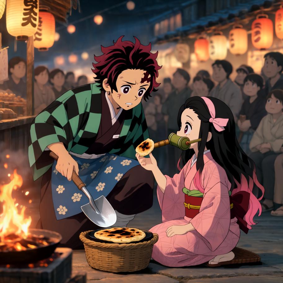 在村祭的临时料理大赛上，炭治郎决定把“呼吸法”用在烹饪上，目标是做出完美的煎饼以博得大家欢心。过程中冲突来自他把战斗式的呼吸误用到厨房，引发火焰失控与观众笑声。情绪从平静训练→紧张失控→高能拯救与意外好评，最后以悬念收尾：有人在远处吹响了号角，暗示新的竞争者到来。 - 图片14