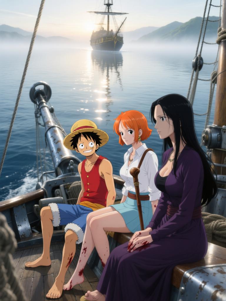 第538章:失落之路的呼唤
晨光如刀，千阳号甲板上紧张在娜美与罗宾之间酝酿。三人上岛追寻传说中的“海心罗盘”，拍卖场上埋伏暴露出更大的阴谋：罗盘是钥匙，指向一个与路飞有关的古老碎片。就在真相渐近之时，黑色舰队出现，巨影疾撞向千阳号，故事在撞击前戛然而止。 - 图片1