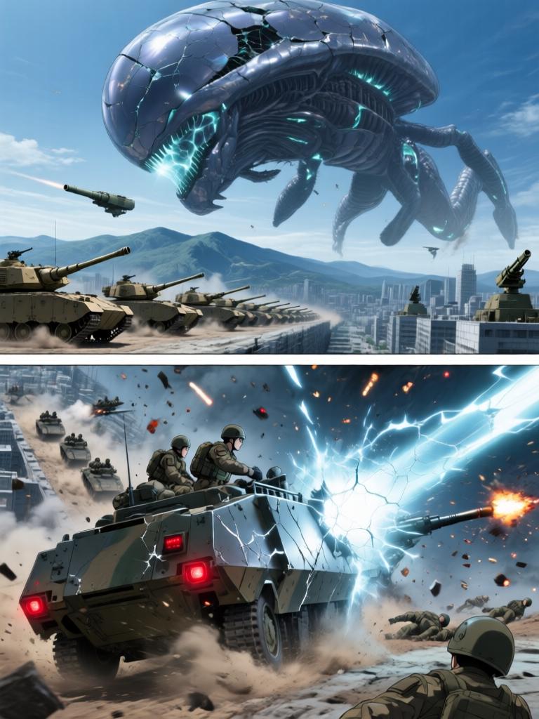 第2章:虚雾之际·蓝发幽影
第二新东京市在紧急疏散中陷入死寂，紫发女子急寻那个害羞的少年。少年在街头意外看见神秘的蓝发少女凌波丽，而远方天际出现了巨大的使徒。指挥部在屏幕前冷笑，隐藏的计划悄然启动。 - 图片13