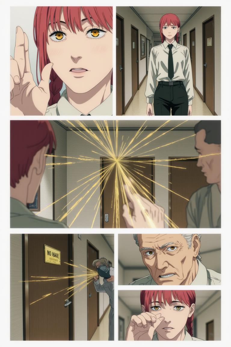 第2章:The Choice of Names
Sato fights a shadow that erases names and memories in a flickering apartment corridor. Makima arrives, using naming as a binding contract to restore identity; Aoyama counters with a ledger that would return names but bind people differently. Forced to choose between becoming a tool of order or a guardian bound to a book, Sato shatters the choice by tearing his name and scattering the pieces, prompting contracts to clash and a fragile, perilous redistribution of memory. - 图片6