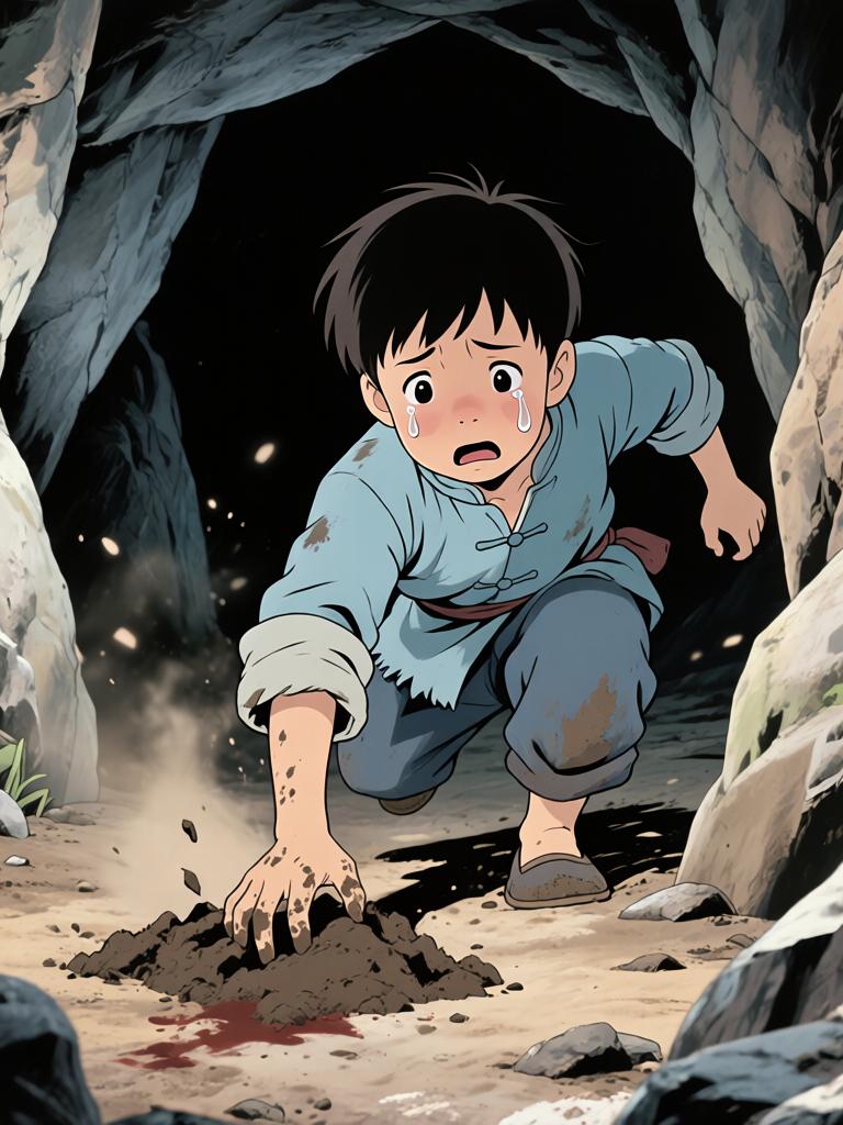 第6章:洞中的衣袖与夜叉的宴席
我在土里挖出当年丢失的新衣，背后冷笑催我继续翻掘。随着木屑与血迹暴露出一张被烫瞎的白眼人脸，灯笼一度熄暗又骤亮，黑影扑来，混乱中我咬下了温热的肉并昏厥。醒来在家中，爷身着白布与黑礼帽，端上煮肉与一根鲜红手指，告诉我吃下才能入门，从此我的命被钩进了不可名状的江湖。 - 图片1