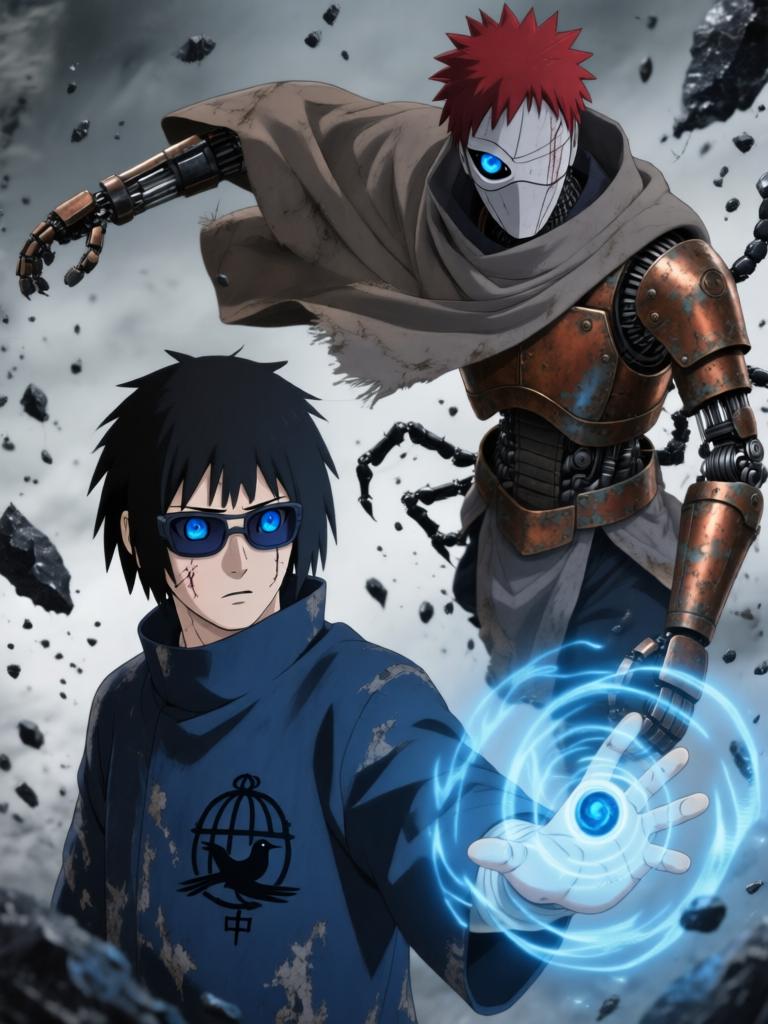 第5章:铁砂之舞与断线的假面
日向镜用轮转如意试图吸来赤砂之蝎，本以为能以此扭转劣势，结果吸来的竟是三代风影的人傀儡，查克拉线被扯断。傀儡自爆与漫天铁砂令沙场大乱，赤砂之蝎借机施展更多机关，局势危急。危急时刻，大蛇丸现身打断战局，蝎趁乱撤退，日向镜在硝烟中守住了三代风影的秘密，但新的威胁与谜题浮现。 - 图片1