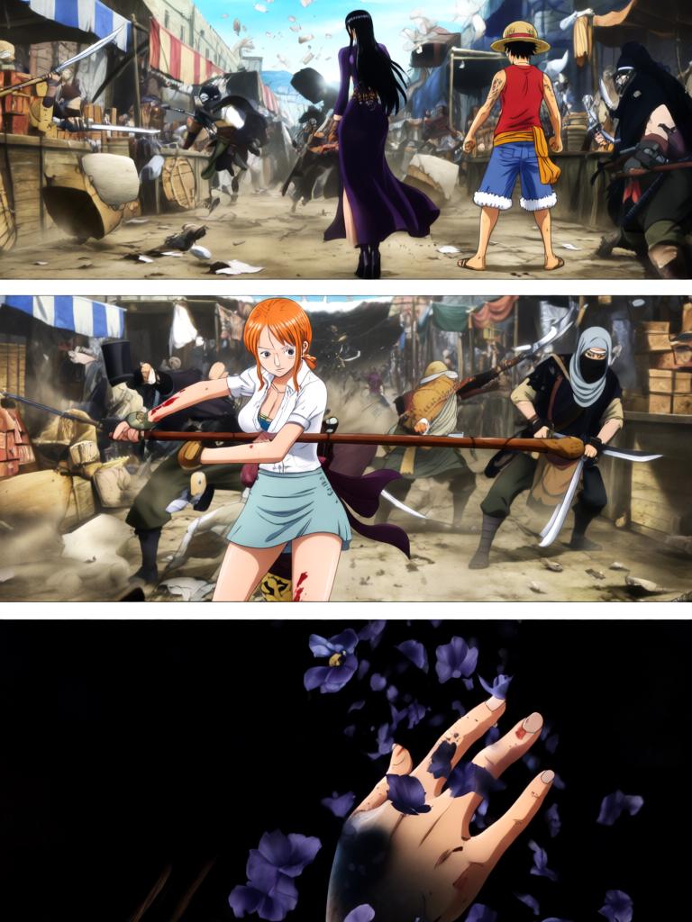 第538章:失落之路的呼唤
晨光如刀，千阳号甲板上紧张在娜美与罗宾之间酝酿。三人上岛追寻传说中的“海心罗盘”，拍卖场上埋伏暴露出更大的阴谋：罗盘是钥匙，指向一个与路飞有关的古老碎片。就在真相渐近之时，黑色舰队出现，巨影疾撞向千阳号，故事在撞击前戛然而止。 - 图片7