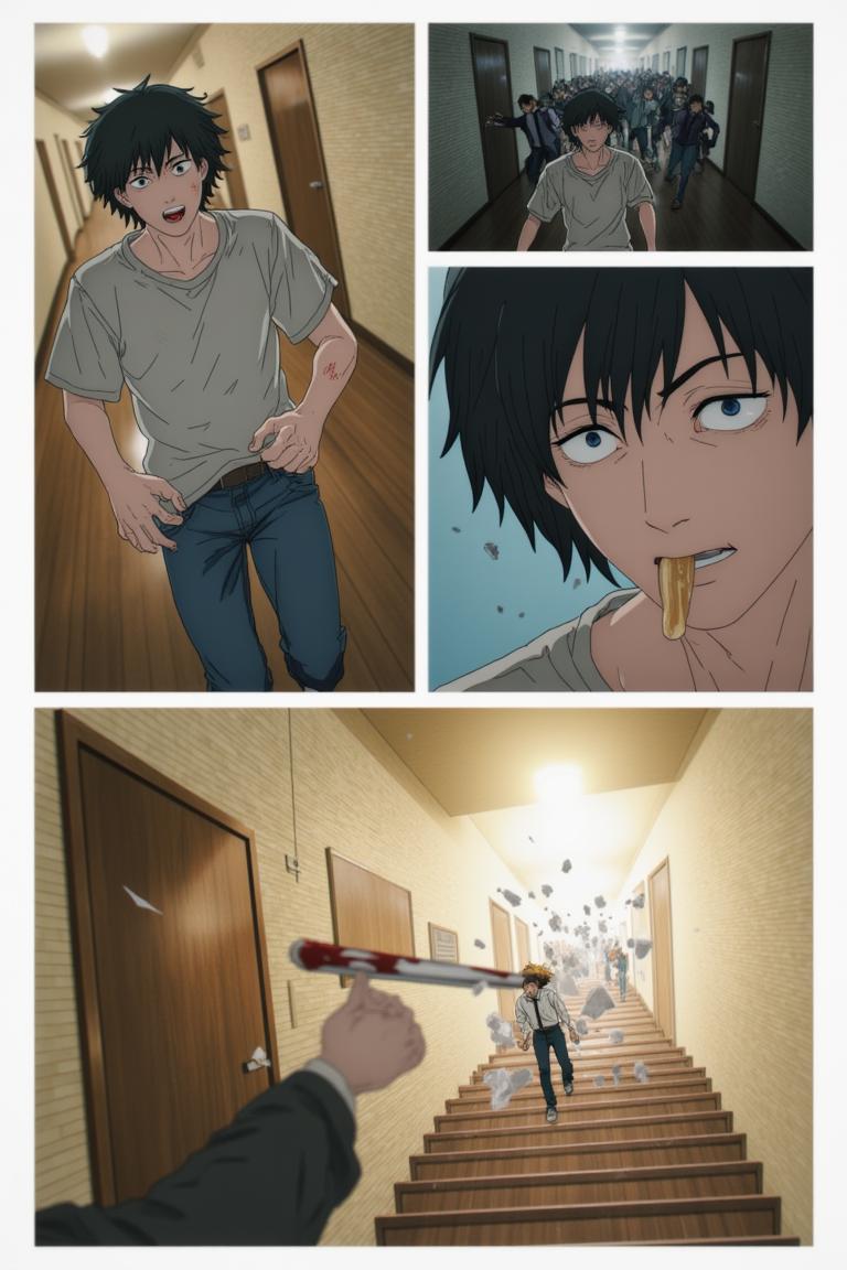 第2章:Debt, Deception, and the Corpse Mountain
Shisan, a starving teenage demon hunter, is hauled into a black-suited crime boss's convoy and learns he's enslaved by a thirty-million debt. Lured into the countryside under the promise that a powerful beast will wipe away half his debt, Shisan and the gang find an apparently haunted, empty house where the boss's men suddenly turn on him. Surrounded by zombified hunters and a towering mound of corpses, Shisan is overwhelmed by a crimson claw — the setup reveals he was led into a trap to be consumed by the very 'zombie demon' he hunted. - 图片12