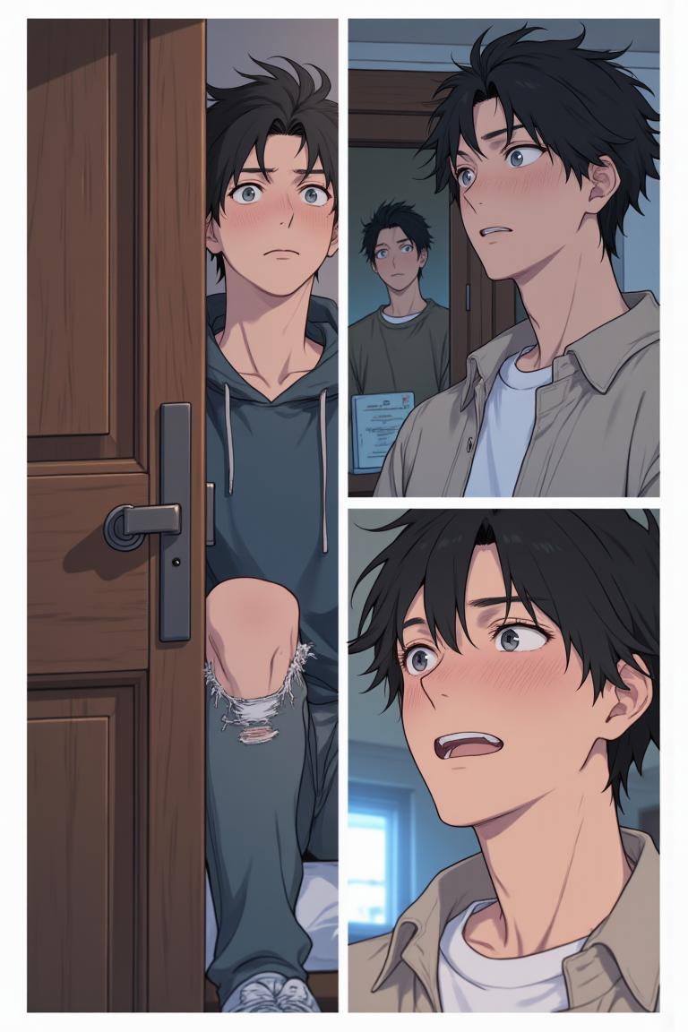 第3章:After the Rain, New Beginnings
Luo Ye shelters Su Baizhou from a sudden downpour by giving her his jacket; he watches her walk away and is struck by regret and fascination. He returns to the dorm and meets his new roommates — the friendly hometown guy Li Haoyang, the impossibly handsome Shen Qiao, and the goofy but warm Wang Dachui — and they bond over small talk and preparations for the upcoming military training. The brief rain encounter lingers in Luo Ye's thoughts as he steps into campus life with new companions. - 图片7