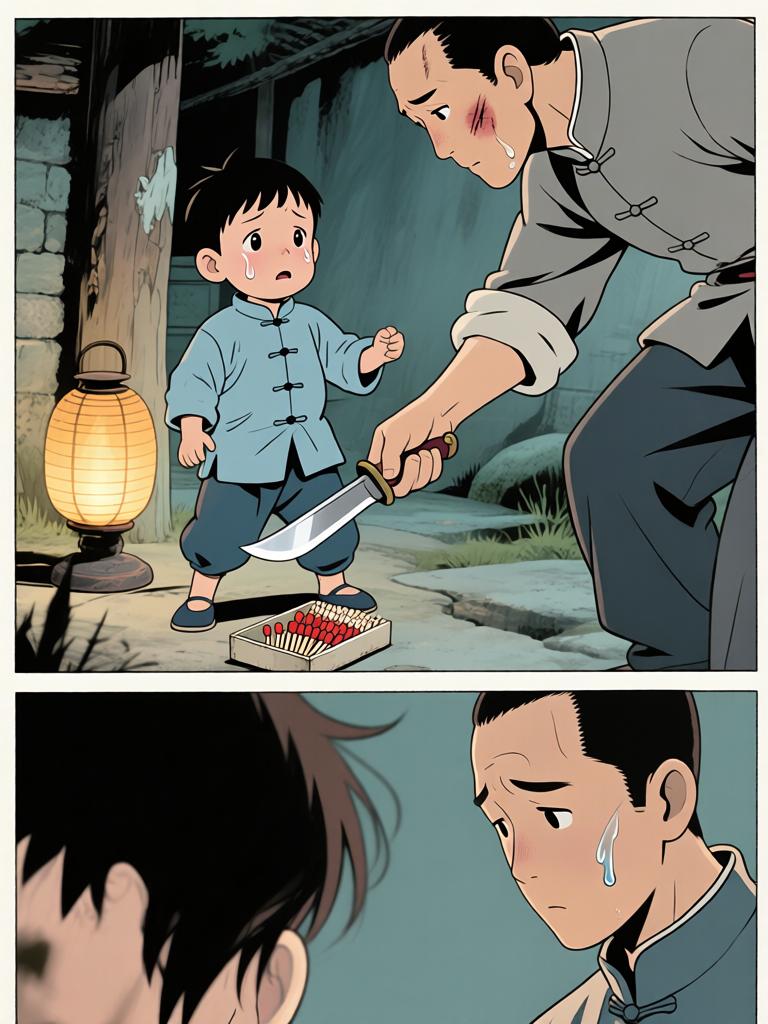 第3章:崖下的坟与承诺
我爷在深山里向我交代万一之事，叮嘱我要在二十四岁回来复仇，并教我如何在他可能牺牲时应对即将从坟中出现的东西。寒风、爆破和白布灯笼构成了这一夜的仪式，我在恐惧中被反复逼着记住每一句话。最后，火堆旁的钟表与他凝固的表情，把等待与不确定拉得更长。 - 图片8