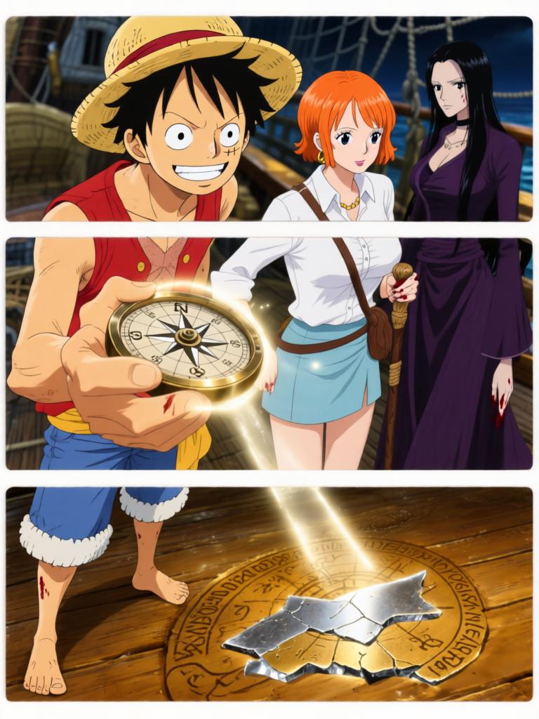 第538章:失落之路的呼唤
晨光如刀，千阳号甲板上紧张在娜美与罗宾之间酝酿。三人上岛追寻传说中的“海心罗盘”，拍卖场上埋伏暴露出更大的阴谋：罗盘是钥匙，指向一个与路飞有关的古老碎片。就在真相渐近之时，黑色舰队出现，巨影疾撞向千阳号，故事在撞击前戛然而止。 - 图片12