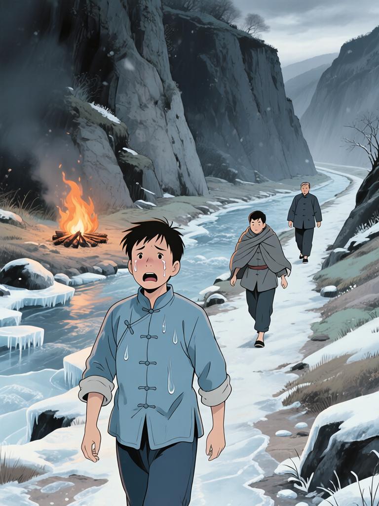 第3章:崖下的坟与承诺
我爷在深山里向我交代万一之事，叮嘱我要在二十四岁回来复仇，并教我如何在他可能牺牲时应对即将从坟中出现的东西。寒风、爆破和白布灯笼构成了这一夜的仪式，我在恐惧中被反复逼着记住每一句话。最后，火堆旁的钟表与他凝固的表情，把等待与不确定拉得更长。 - 图片3