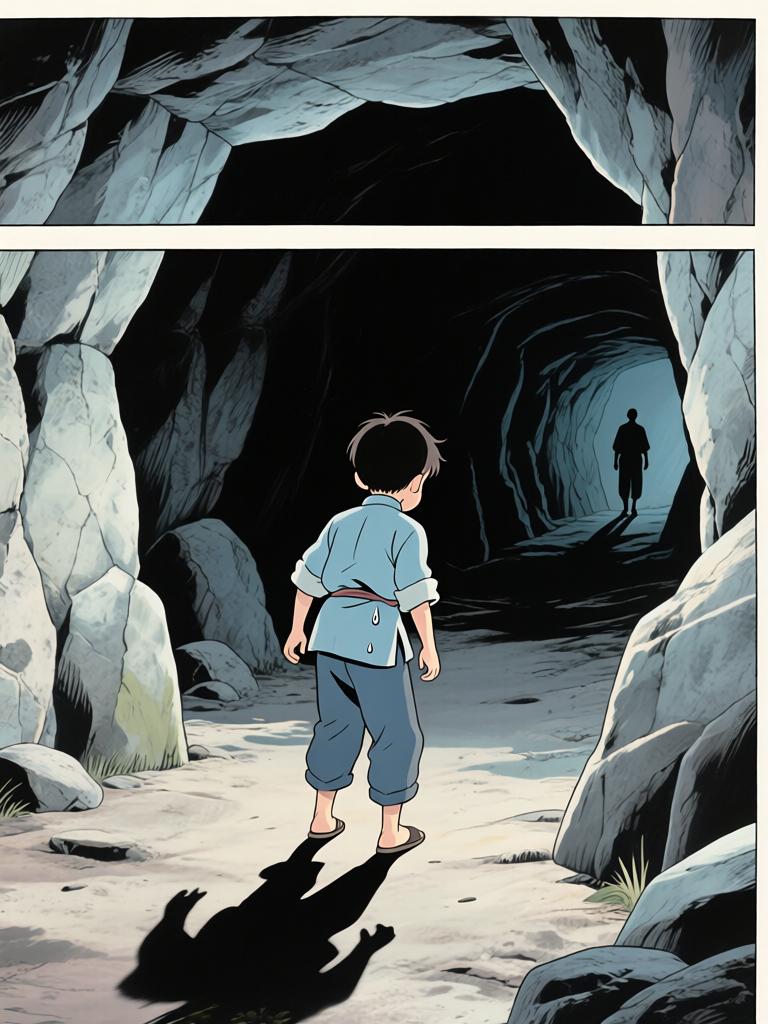 第6章:洞中的衣袖与夜叉的宴席
我在土里挖出当年丢失的新衣，背后冷笑催我继续翻掘。随着木屑与血迹暴露出一张被烫瞎的白眼人脸，灯笼一度熄暗又骤亮，黑影扑来，混乱中我咬下了温热的肉并昏厥。醒来在家中，爷身着白布与黑礼帽，端上煮肉与一根鲜红手指，告诉我吃下才能入门，从此我的命被钩进了不可名状的江湖。 - 图片3