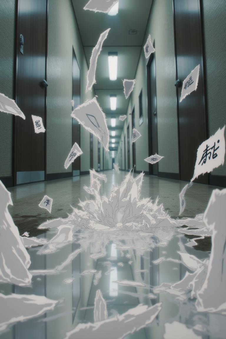 第3章:The Name Between Cracks
Torn fragments of names drift through a scarred apartment corridor as fractured memories stitch back crookedly. Sato refuses to become a 'tool' while Makima and Aoyama argue over whether naming is order, domination, or ledger-bound debt—an emergent memory-entity devours and reshapes recollection. Makima tests a dangerous middle path, reaching into the memory mass as footsteps and a slammed door promise an immediate, bloody decision about who will name the world. - 图片1