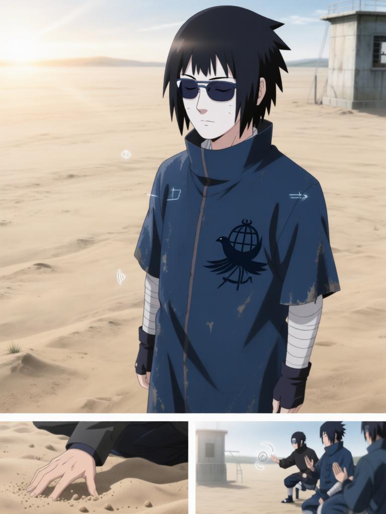 第2章:沙漠之眼：转生的代价
日向镜被村里发配到边境哨所，临行前与同族少女铃道别。边境枯燥巡逻中，他孤身取出独眼蝮蛇保管的基因液，赌上一切启动转生眼计划并经历剧烈的身体重组与疼痛。苏醒后他发现眼瞳已有异变，但进入适应期导致眼睛不能使用，他在被监视的哨所里暗自决心靠其他感知活下去。 - 图片17