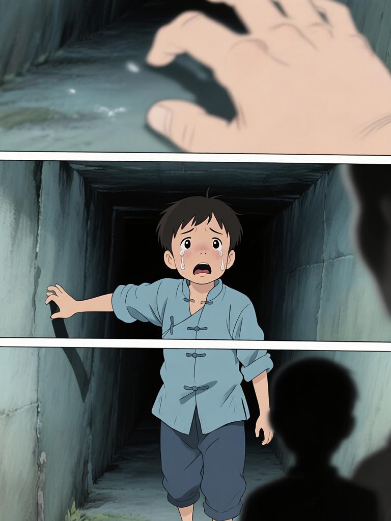 第5章:井底的回魂
野子被我爷放在洞口，用灯笼阻挡外物，他独自下到山洞里寻找命心子。在土台的土坑里挖土时，身后出现熟悉又陌生的声音，逼他回忆起三年前那段模糊又恐怖的记忆。对方宣称当年将他“掐死”，并告诉他脚下埋着当年死时穿的衣服，诱使他继续挖探真相——就在他挖出布片的一瞬，彻底的恐惧袭来，故事推向悬念。 - 图片8