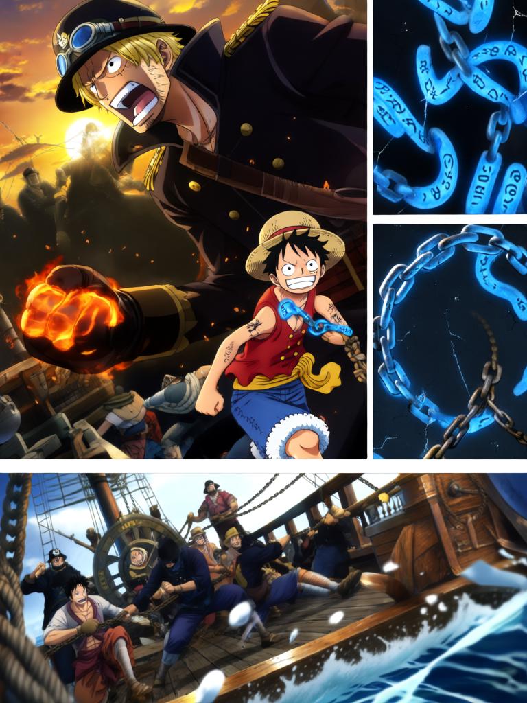 第17章:刀尖与影子：终焉前的搏斗
时间凝固，舵影扯向路飞，娜美与罗宾为了草帽与他的生命拼尽全力。面具人举刀欲献祭，幽蓝符文与甲板上的空气撕裂。就在刀尖将落下时，一个意想不到的影子掠过，打断了瞬间，也将战局推向更深的未知。 - 图片2