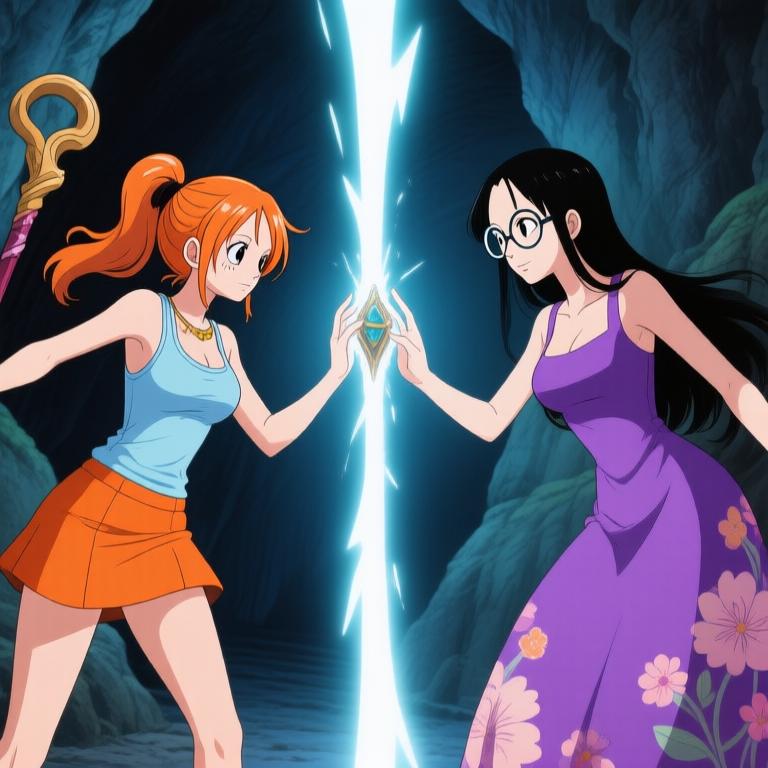 Nami and Robin are about to touch the glowing artifact in the hidden chamber. The air is thick with tension and excitement. Adventure awaits us! - 图片6