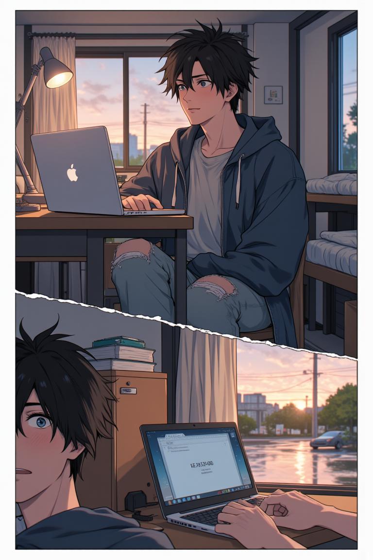 第1章:New Rain, New Beginnings
Luo Ye, now a university freshman and a modestly successful web novelist, spends a rainy night in an internet café before arriving at Jiangcheng University. After discovering a note in the rented teacher apartment and being warned by his brother Gu Mingxuan, he registers for school and meets two striking senior girls—Su Baizhou, an ice‑beauty and student council president, and her lively friend Qin Yuwen. A quiet recognition and an unresolved misunderstanding hang between them, opening the door to a new chapter of campus life. - 图片14