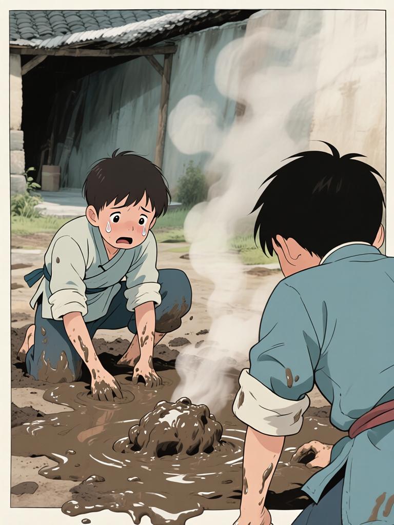 第6章:洞中的衣袖与夜叉的宴席
我在土里挖出当年丢失的新衣，背后冷笑催我继续翻掘。随着木屑与血迹暴露出一张被烫瞎的白眼人脸，灯笼一度熄暗又骤亮，黑影扑来，混乱中我咬下了温热的肉并昏厥。醒来在家中，爷身着白布与黑礼帽，端上煮肉与一根鲜红手指，告诉我吃下才能入门，从此我的命被钩进了不可名状的江湖。 - 图片12