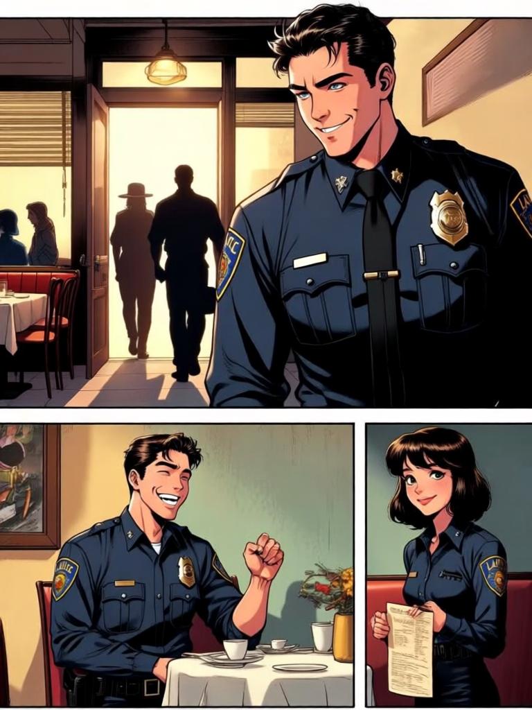 第7章:午餐时光：Code 7 的笑声与警徽
洛克与搭档大卫在墨西哥快餐店用午餐，和同事们拼桌。大家围绕上午的无线电乌龙笑成一团，莫娜警司严肃提醒“乌鸦嘴”的危险。气氛在训斥与打趣之间反复，直到兰迪二人登场用老梗彻底点燃笑声。 - 图片8