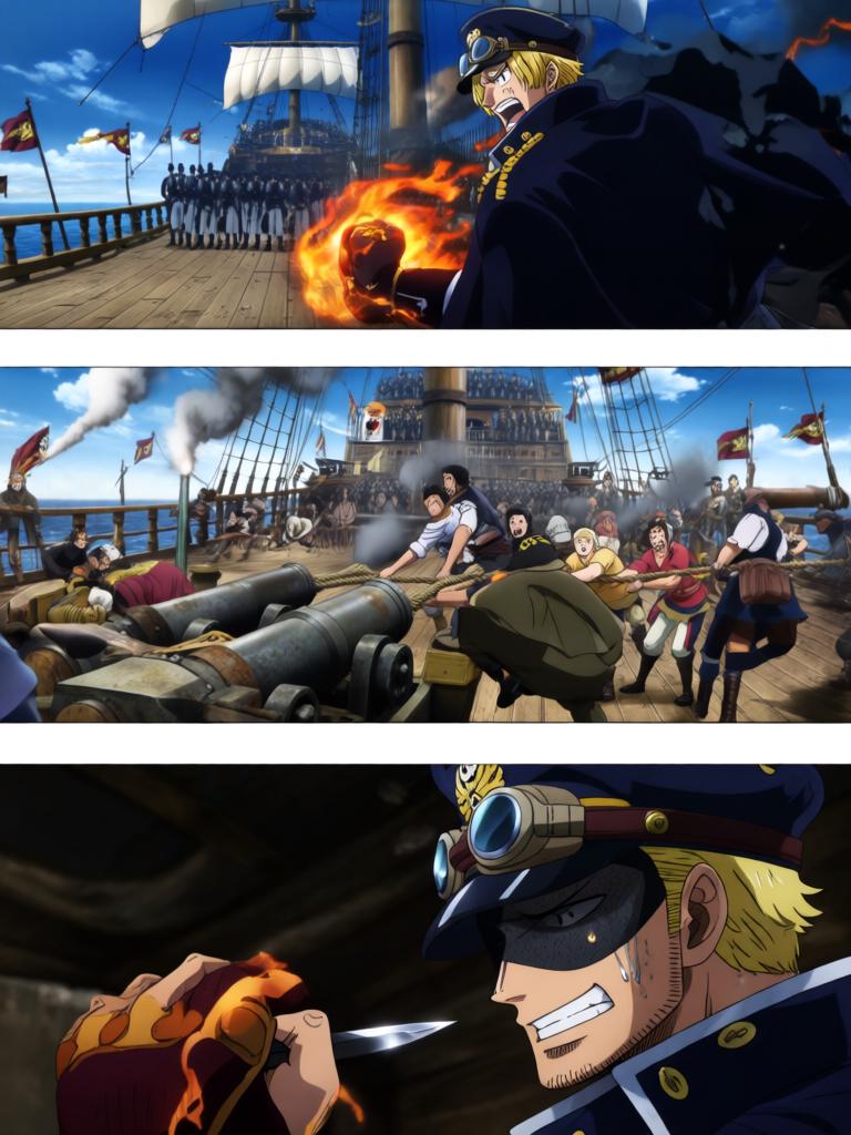 第17章:刀尖与影子：终焉前的搏斗
时间凝固，舵影扯向路飞，娜美与罗宾为了草帽与他的生命拼尽全力。面具人举刀欲献祭，幽蓝符文与甲板上的空气撕裂。就在刀尖将落下时，一个意想不到的影子掠过，打断了瞬间，也将战局推向更深的未知。 - 图片12