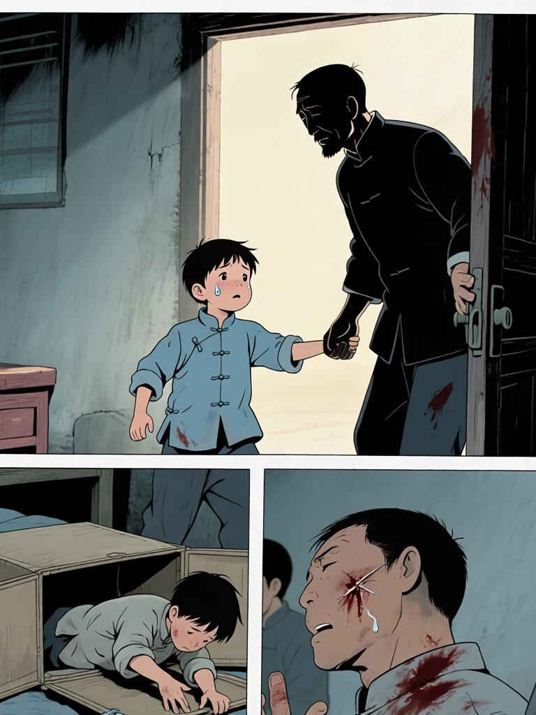 第2章:十二岁的路口
我爷把野子锁进红木箱，独自出门迎战来袭的邪影。回来时满身血色他说出了家的来历、太爷的遭遇与逼近的期限——野子要在十二岁那年上山用御神酒断祸。离别前，爷交代了箱中钱信与赴京寻人的地址，嘱咐若他死，要带箱子逃生并二十四岁再回来复仇。 - 图片3