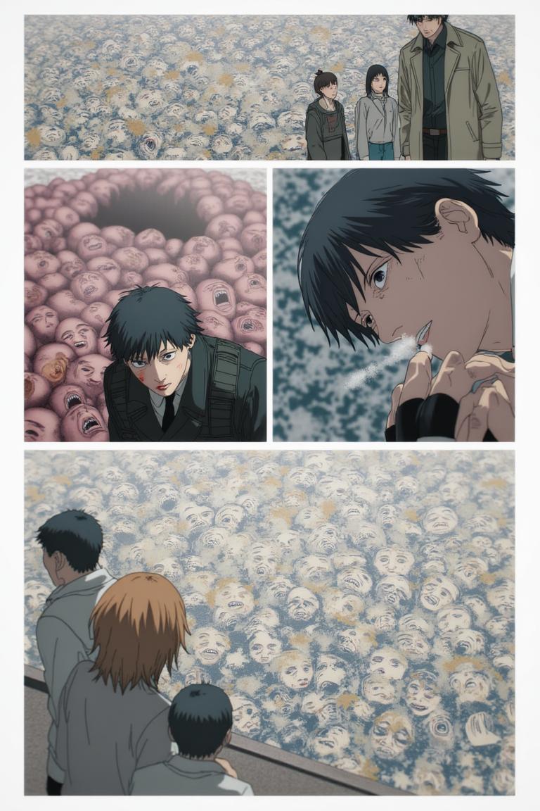 第3章:The Name Between Cracks
Torn fragments of names drift through a scarred apartment corridor as fractured memories stitch back crookedly. Sato refuses to become a 'tool' while Makima and Aoyama argue over whether naming is order, domination, or ledger-bound debt—an emergent memory-entity devours and reshapes recollection. Makima tests a dangerous middle path, reaching into the memory mass as footsteps and a slammed door promise an immediate, bloody decision about who will name the world. - 图片16