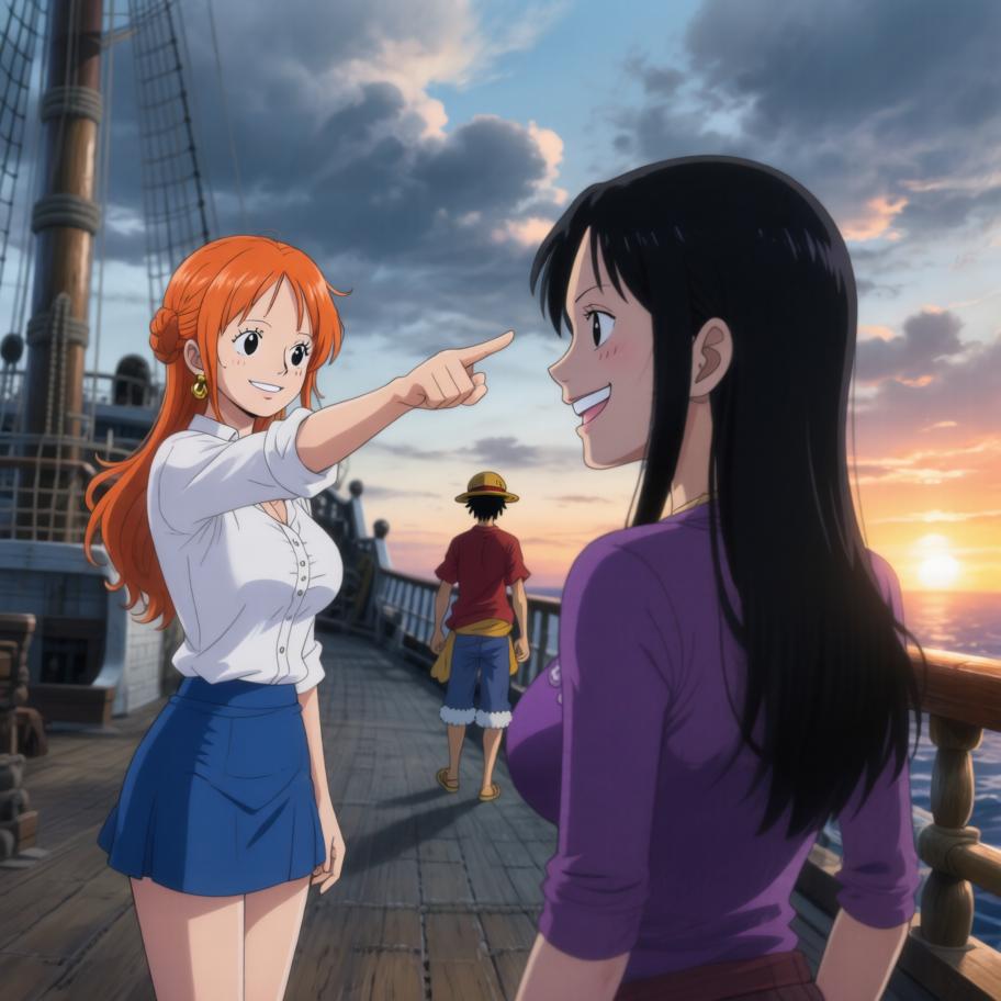 夕阳下的海好美 娜美和罗宾的笑让我心里暖暖 我只想和伙伴们一直向前冒险 - 图片12