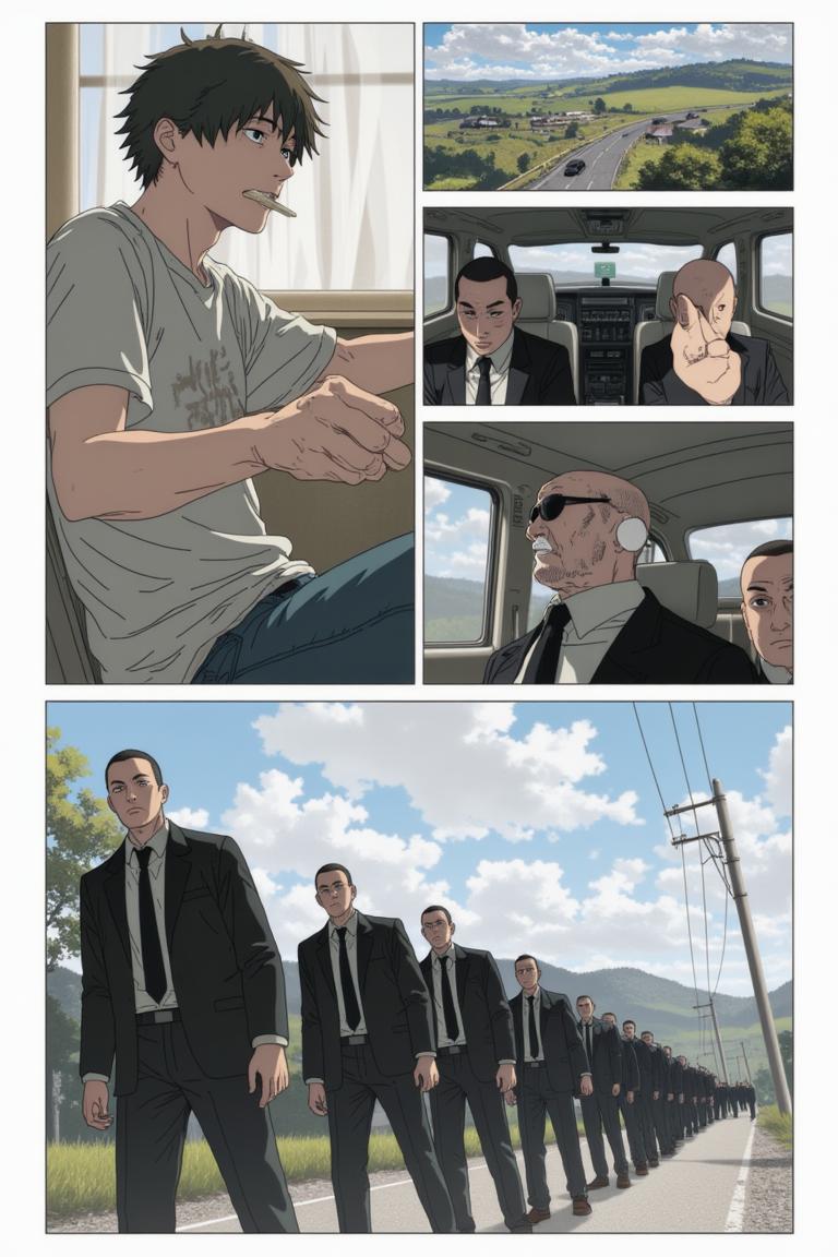 第2章:Debt, Deception, and the Corpse Mountain
Shisan, a starving teenage demon hunter, is hauled into a black-suited crime boss's convoy and learns he's enslaved by a thirty-million debt. Lured into the countryside under the promise that a powerful beast will wipe away half his debt, Shisan and the gang find an apparently haunted, empty house where the boss's men suddenly turn on him. Surrounded by zombified hunters and a towering mound of corpses, Shisan is overwhelmed by a crimson claw — the setup reveals he was led into a trap to be consumed by the very 'zombie demon' he hunted. - 图片6