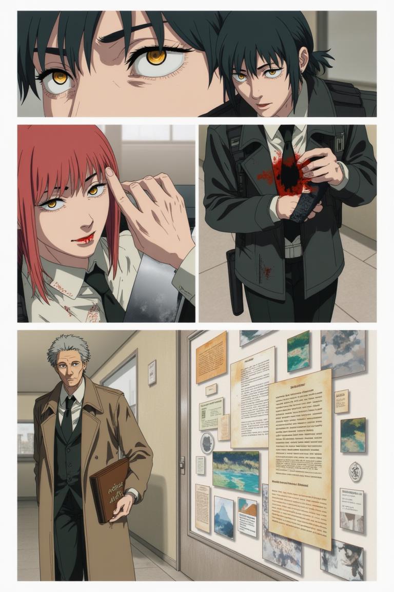 第2章:The Choice of Names
Sato fights a shadow that erases names and memories in a flickering apartment corridor. Makima arrives, using naming as a binding contract to restore identity; Aoyama counters with a ledger that would return names but bind people differently. Forced to choose between becoming a tool of order or a guardian bound to a book, Sato shatters the choice by tearing his name and scattering the pieces, prompting contracts to clash and a fragile, perilous redistribution of memory. - 图片14