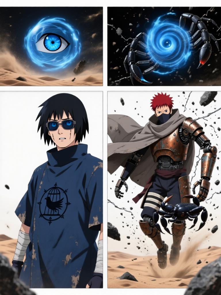 第5章:铁砂之舞与断线的假面
日向镜用轮转如意试图吸来赤砂之蝎，本以为能以此扭转劣势，结果吸来的竟是三代风影的人傀儡，查克拉线被扯断。傀儡自爆与漫天铁砂令沙场大乱，赤砂之蝎借机施展更多机关，局势危急。危急时刻，大蛇丸现身打断战局，蝎趁乱撤退，日向镜在硝烟中守住了三代风影的秘密，但新的威胁与谜题浮现。 - 图片8