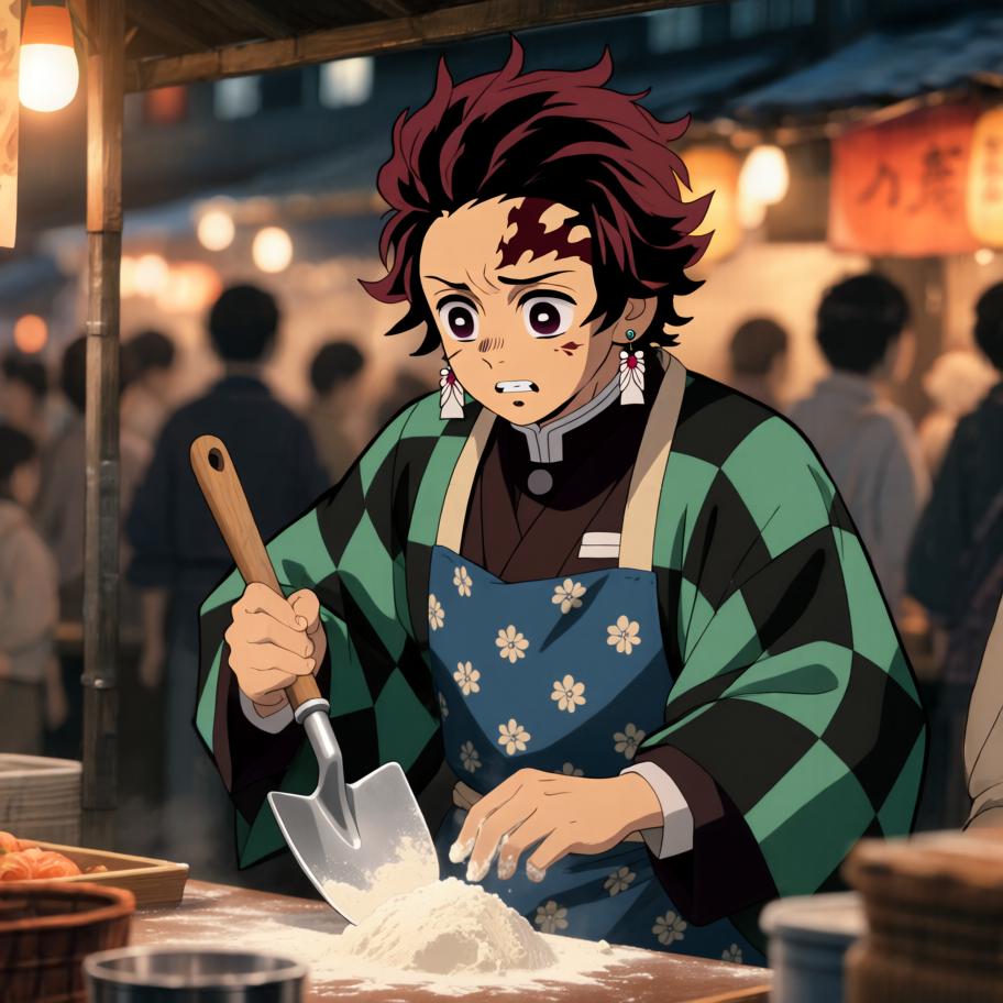 在村祭的临时料理大赛上，炭治郎决定把“呼吸法”用在烹饪上，目标是做出完美的煎饼以博得大家欢心。过程中冲突来自他把战斗式的呼吸误用到厨房，引发火焰失控与观众笑声。情绪从平静训练→紧张失控→高能拯救与意外好评，最后以悬念收尾：有人在远处吹响了号角，暗示新的竞争者到来。 - 图片2