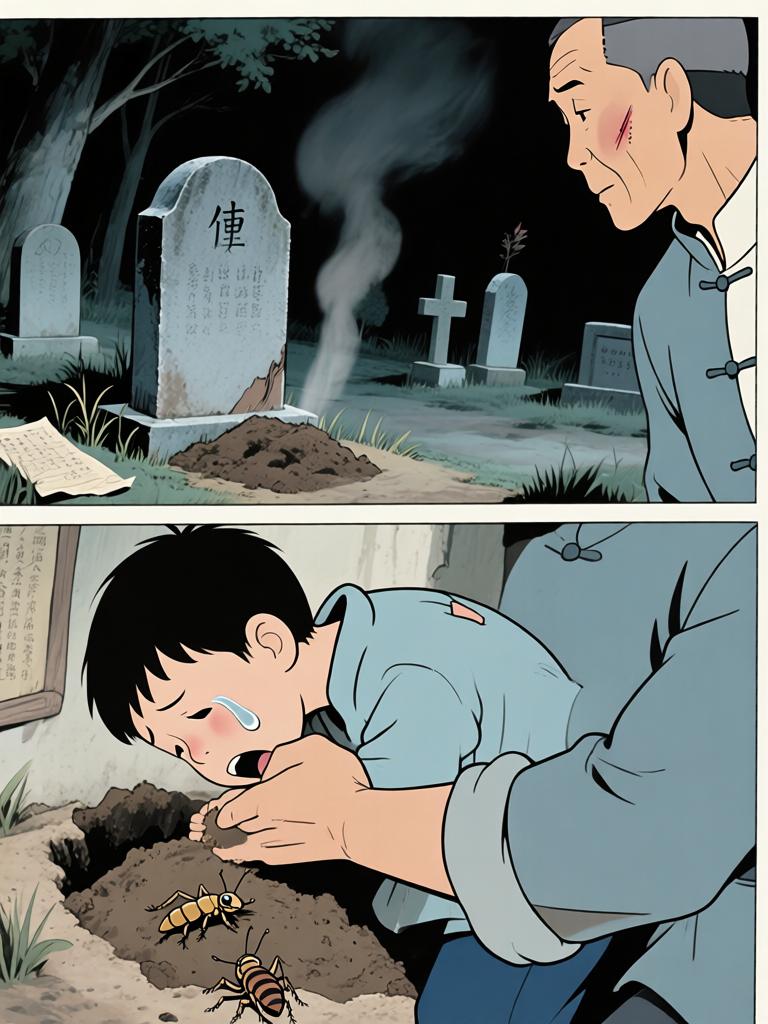 第2章:十二岁的路口
我爷把野子锁进红木箱，独自出门迎战来袭的邪影。回来时满身血色他说出了家的来历、太爷的遭遇与逼近的期限——野子要在十二岁那年上山用御神酒断祸。离别前，爷交代了箱中钱信与赴京寻人的地址，嘱咐若他死，要带箱子逃生并二十四岁再回来复仇。 - 图片8