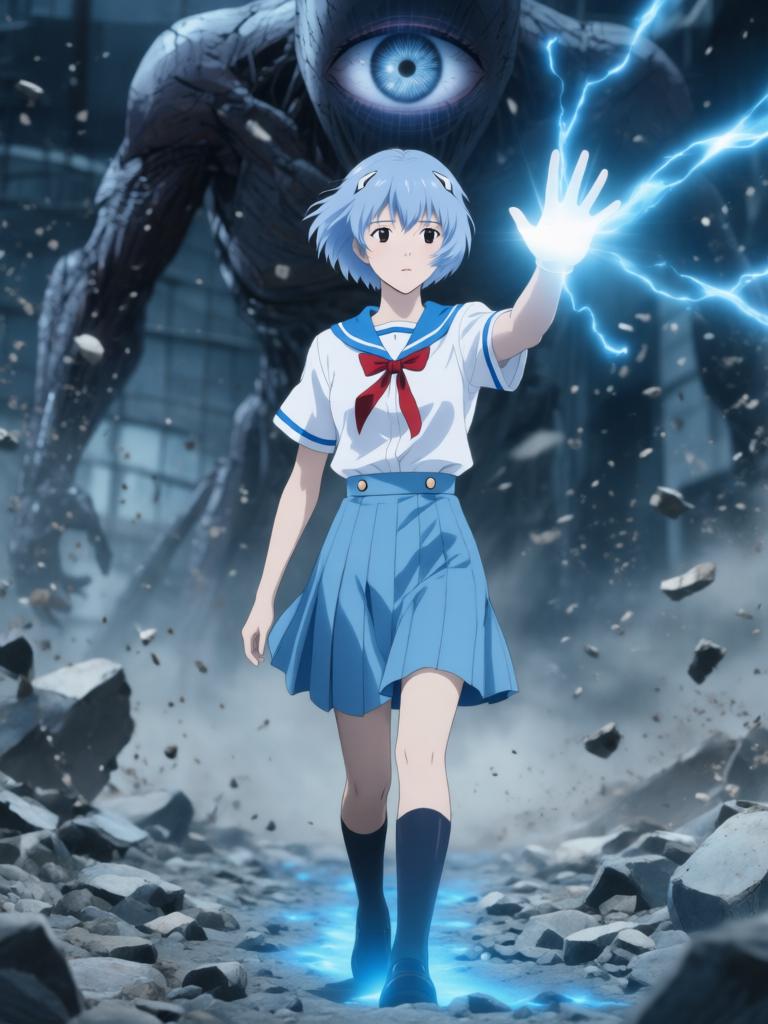 第2章:虚雾之际·蓝发幽影
第二新东京市在紧急疏散中陷入死寂，紫发女子急寻那个害羞的少年。少年在街头意外看见神秘的蓝发少女凌波丽，而远方天际出现了巨大的使徒。指挥部在屏幕前冷笑，隐藏的计划悄然启动。 - 图片17